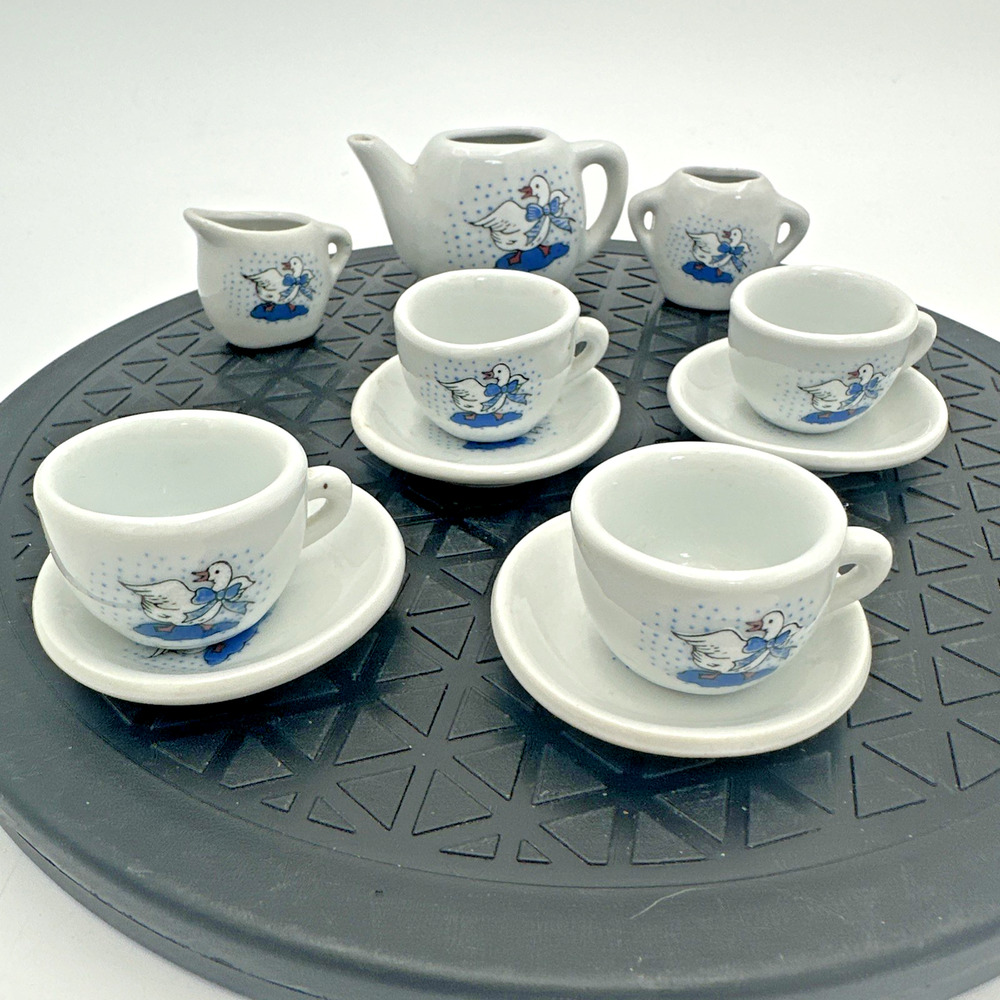 Rainy Day Duck Vintage Porcelain Children’s Tea Set 11 Pieces